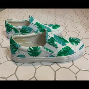 JCrew white slip on sneakers, size 8.